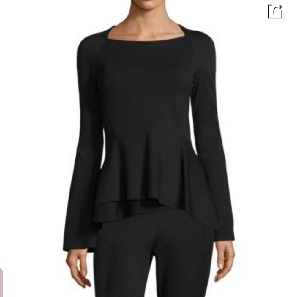 Donna Karan Black Bell Sleeve Peplum Top NWT